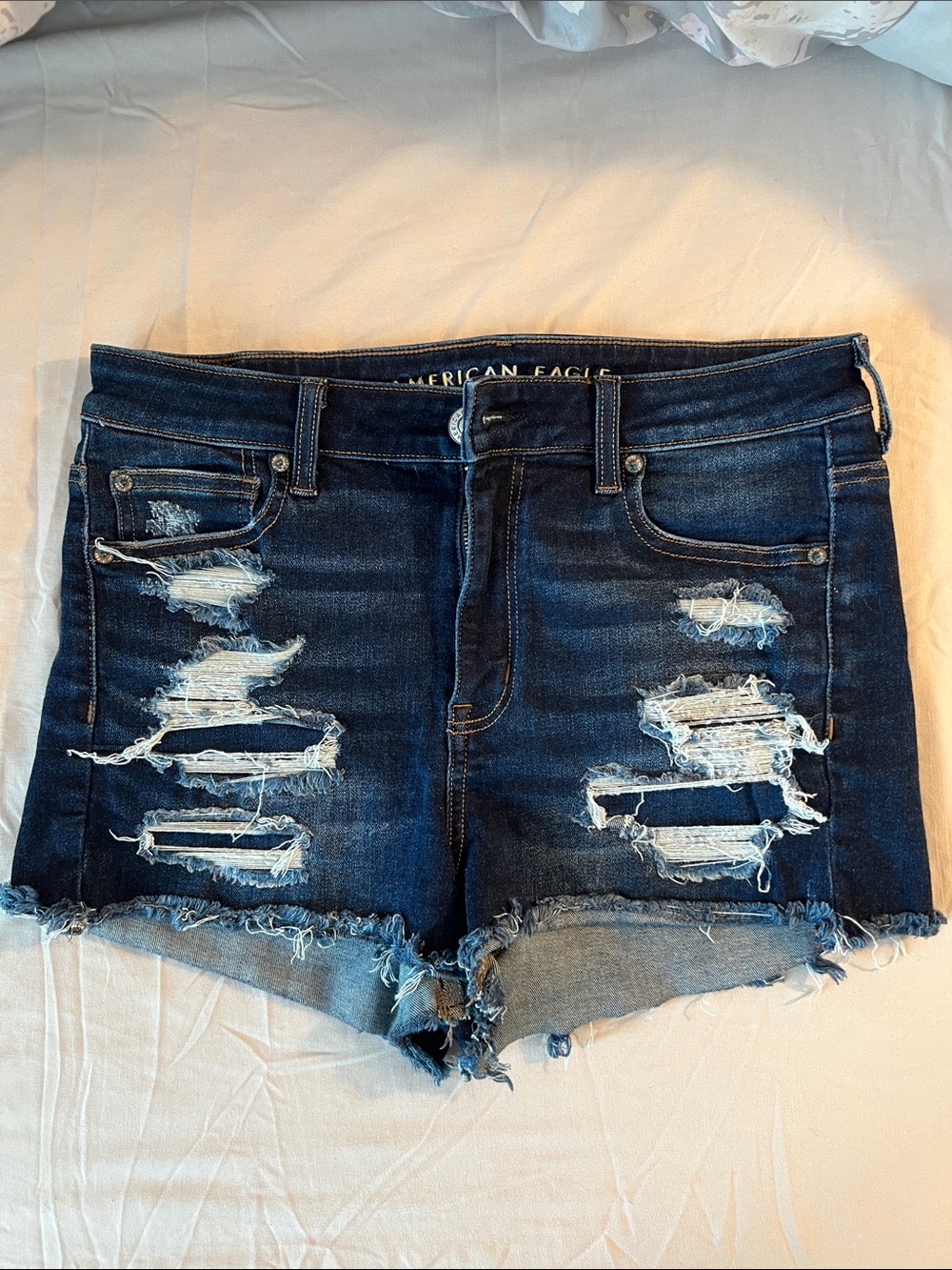 American Eagle Outfitters Dark Indigo Distressed Denim Cutoff Shorts